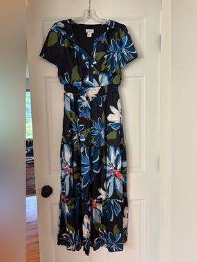 Nicola Miller Navy Floral Maxi Dress with Blue & White Blooms